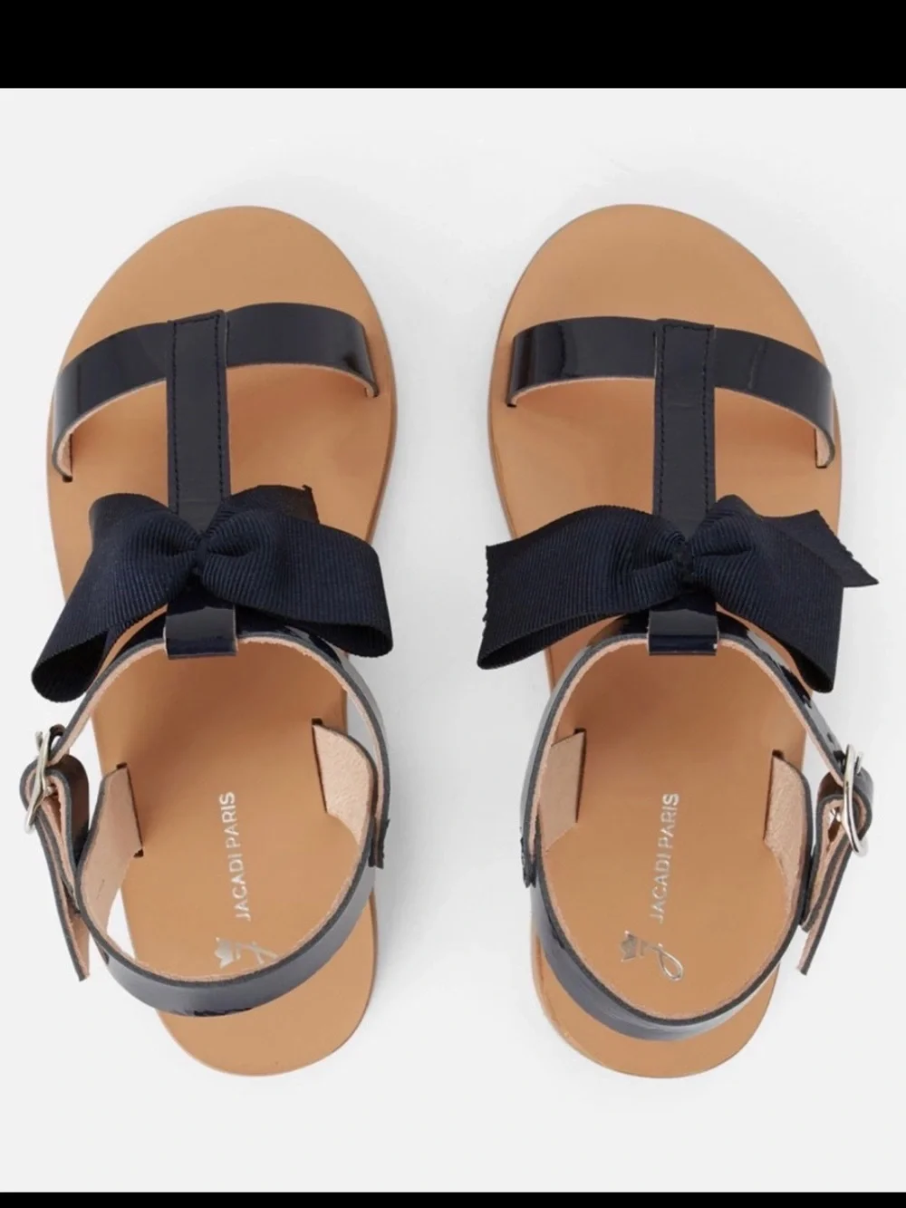 JACADI Girls Navy Bow Strappy Sandals - Sz 9.5 US (Sz 26)